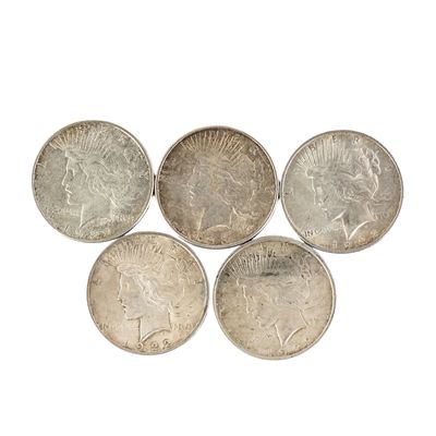 Sale Photo Thumbnail #39: (5) 1922-1928 Peace Silver Dollars $1