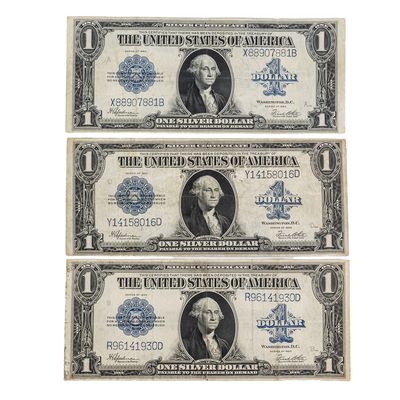 Sale Photo Thumbnail #41: (3) 1923 $1 Silver Certificate Horse Blanket Bills