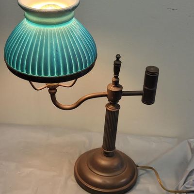 vtg student lamp w/ green cased glass shade