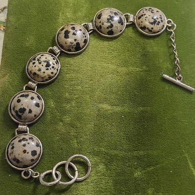 vtg Dalmatian jasper? gemstone bracelet 71/2"