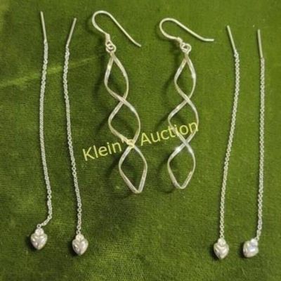 lot of 3 twist & heart sterling silver earrings