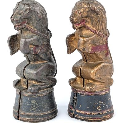 (2) Cast Iron Circus Lion Still Banks
