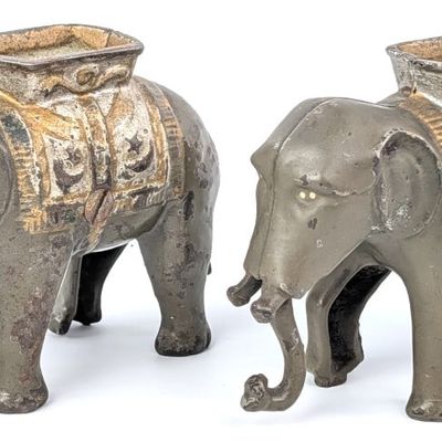 (2) AC Williams Cast Iron Elephant Banks