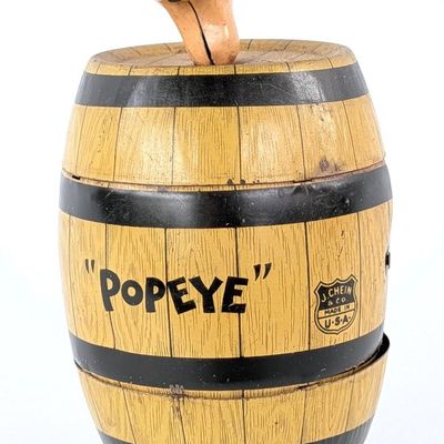 J Chein Tin Windup Popeye In Barrel Walker