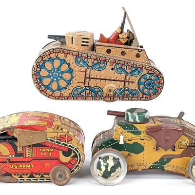 (3) Marx Tin Windup Army Tanks