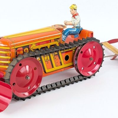 Marx Tin Windup Crawler Bulldozer & Sickle Mower