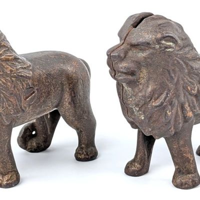 (2) AC Williams Cast Iron Lion Still Banks