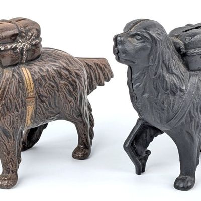(2) Cast Iron St. Bernard Still Banks