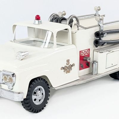 Restored White Tonka Suburban Pumper No. 5 Fire Truck