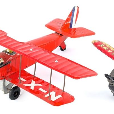Japan Tin Friction Curtiss Jenny Trainer and Marx Looping Plane