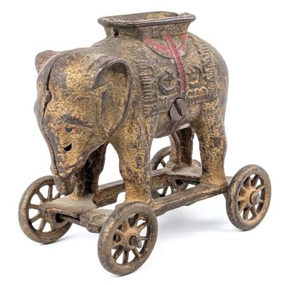 Cast Iron Elephant on Wheels Bank
