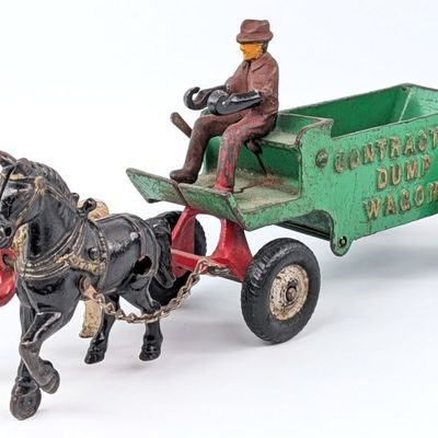 Arcade Cast Iron Two Horse Drawn Contractors Dump Wagon