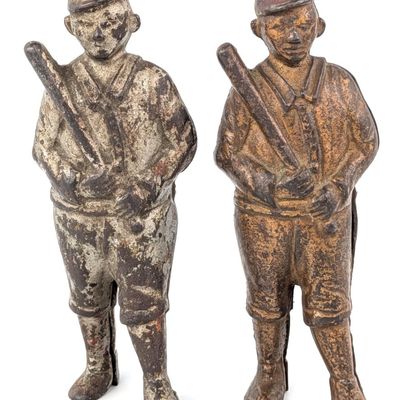 (2) AC Williams Cast Iron Baseball Player Still Banks