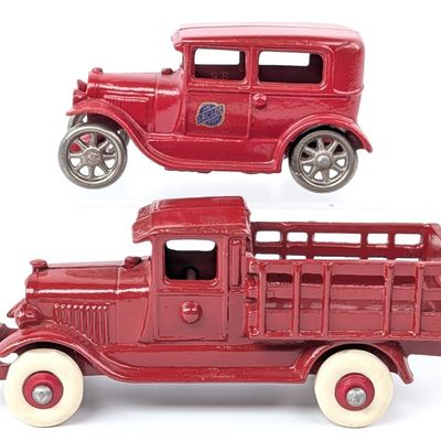 Cast Iron Arcade Ford Sedan and AC Williams Stake Truck