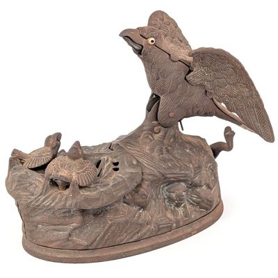 J & E Stevens Eagle & Eaglets Mechanical Bank
