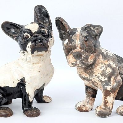 (2) Cast Iron Boston Terrier Dog Doorstops