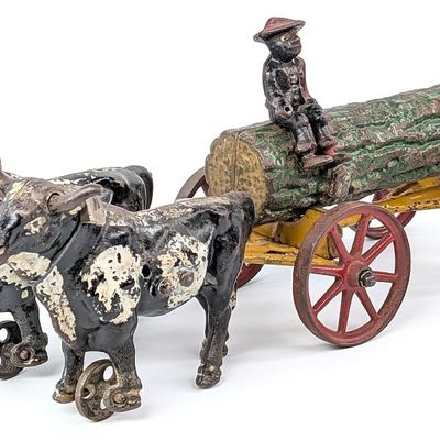 Hubley Cast Iron Ox Drawn Log Wagon
