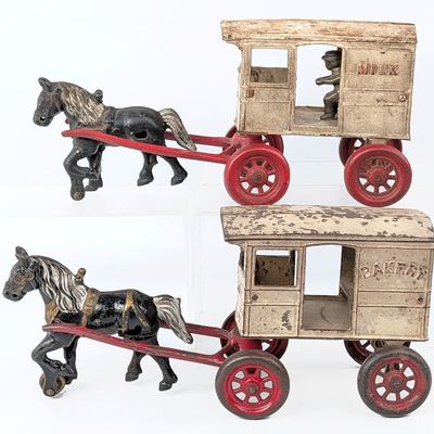 Kenton Cast Iron Horse Drawn Milk Wagon & Bakery Wagon