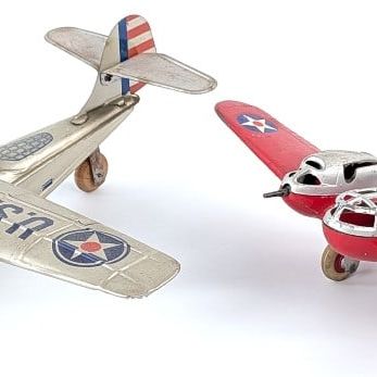 Chein Tin Windup Army Airplane & Hubley K-801 Airplane