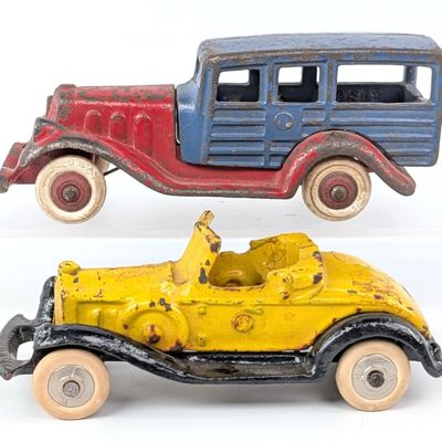 Hubley Woody Wagon and Roadster Take-A-Part Cars