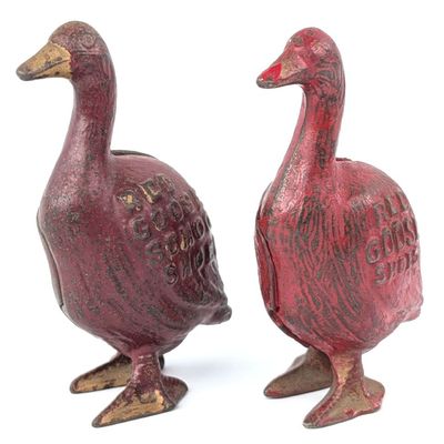(2) Arcade Cast Iron Red Goose Shoes Still Banks