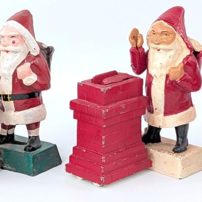 Santa Claus at Chimney and Santa with Tree Banks
