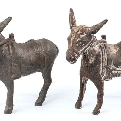 (2) Cast Iron Donkey Still Banks
