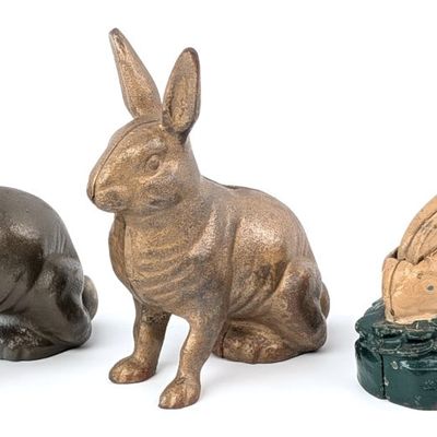 (3) Cast Iron Rabbit Coin Banks