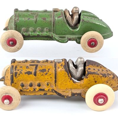 (2) Hubley Cast Iron #7 Race Cars