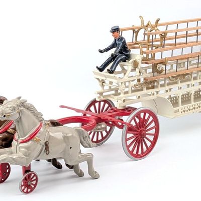 Large Dent Cast Iron Horse Drawn Ladder Wagon