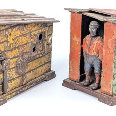 (2) J&E Stevens Cabin Mechanical Bank
