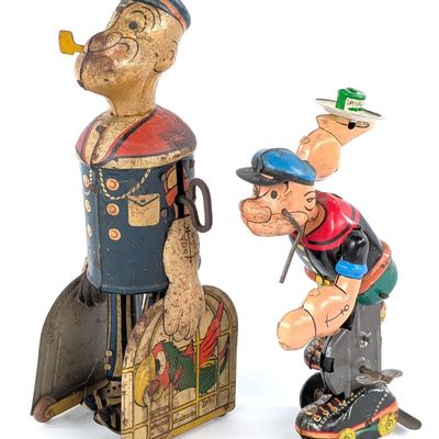 Marx Tin Windup Popeye with Parrot Cages & Roller Skater
