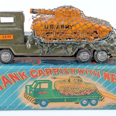 Japan Tin Friction Tank Carrier Truck with Net in Box