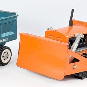 Structo Deluxe Dumper Truck, Bulldozer, and Road Closed Sign