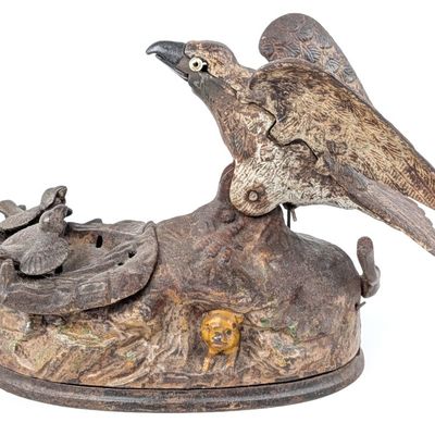 J & E Stevens Eagle & Eaglets Mechanical Bank