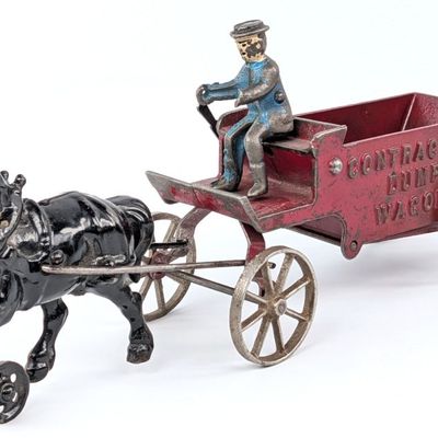 Arcade Cast Iron Horse Drawn Contractors Dump Wagon