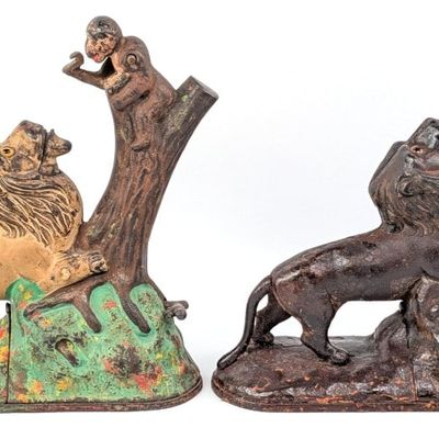 (2) Cast Iron Lion and Monkey Mechanical Bank
