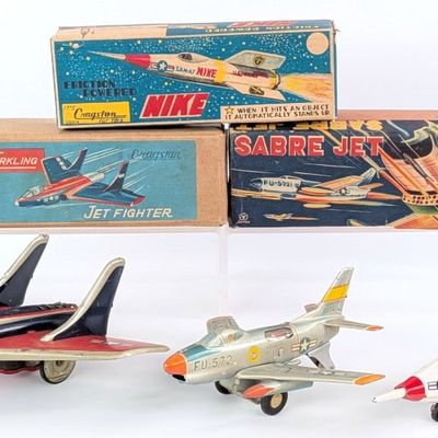 (3) Japan Tin Friction Powered Jet's with Boxes