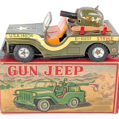 Japan Tin Friction U.S. Army Gun Jeep with Box