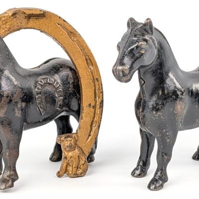 Arcade Cast Iron Work Horse and Good Luck Horse Banks