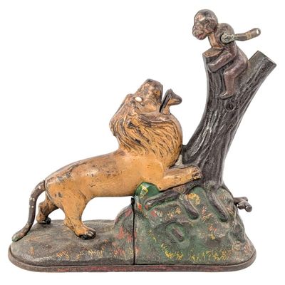 Lion and Monkey Cast Iron Mechanical Bank