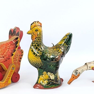 Unique Art Goose, Tin Rooster, and Fisher Prize Katy Kackler Red Hen