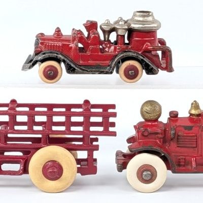 Hubley Cast Iron Ladder and Pumper Fire Trucks