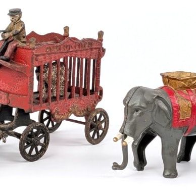 Cast Iron Overland Circus Wagon and Elephant Banks
