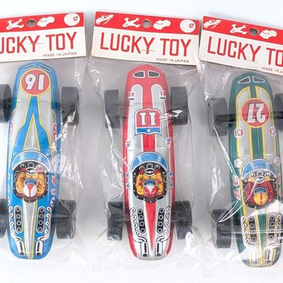 (3) Lucky Toy Japan Tin Racing Cars