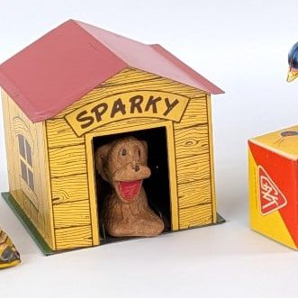 Pluto Windup, Tin Sparky Dog, and Bird Toys