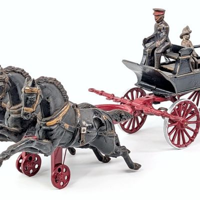 Dent Cast Iron Fire Patrol 3-Horse Drawn Wagon
