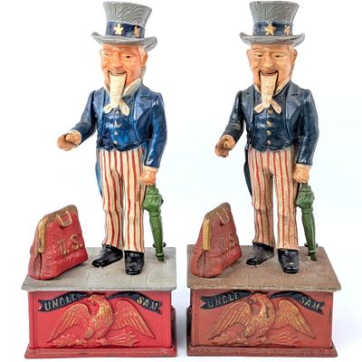 (2) Cast Iron Uncle Sam Mechanical Coin Banks