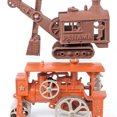 Hubley Cast Iron Huber Steam Roller and Panama Shovel
