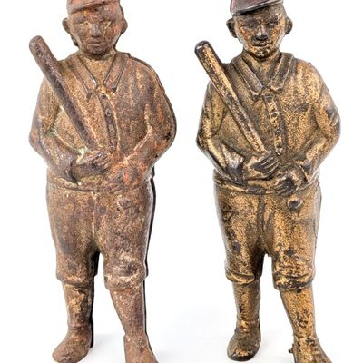 (2) AC Williams Cast Iron Baseball Player Still Banks